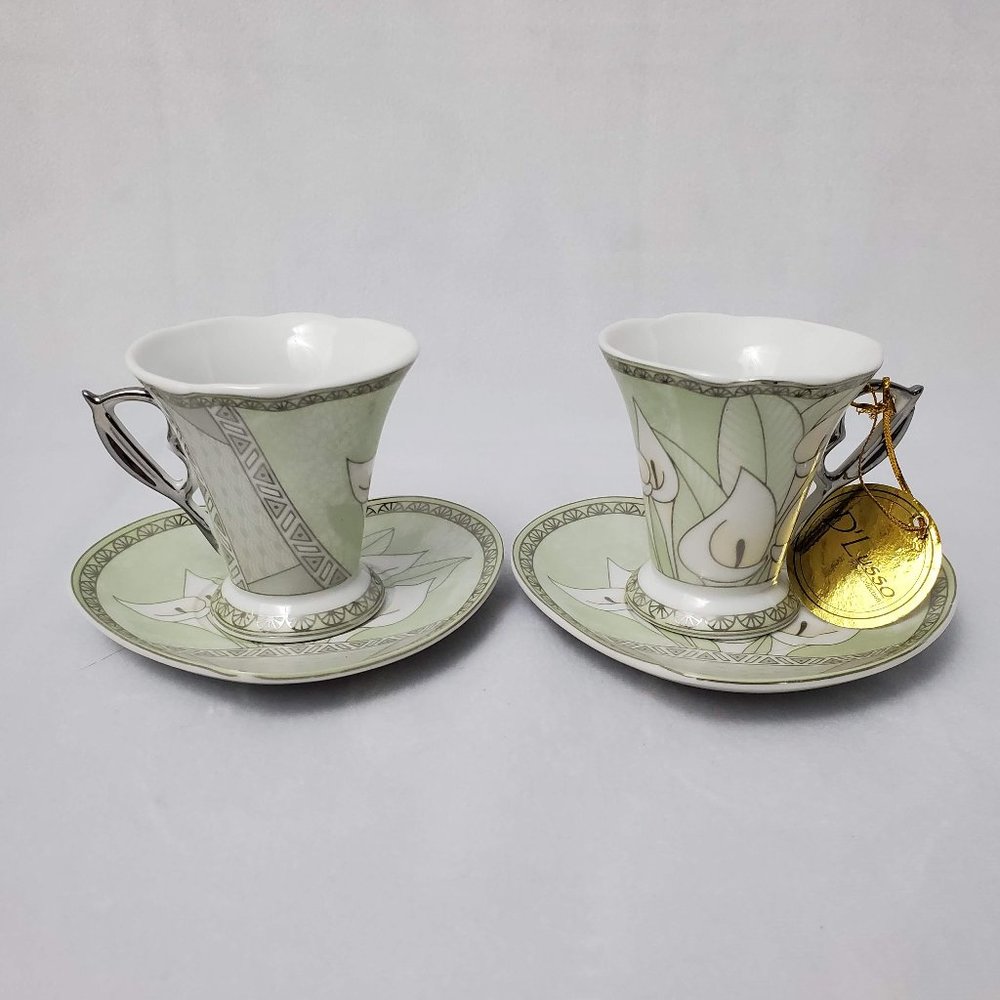 D'Lusso Calla Lily Demitasse Cup & Sauce Sets - Set of 2